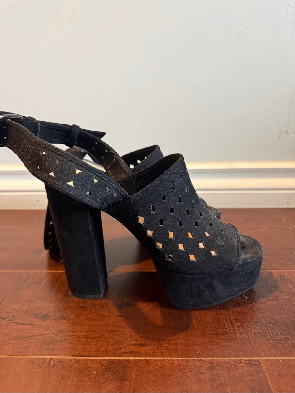 Zara Black Suede Platform Peep-Toe Slingbacks